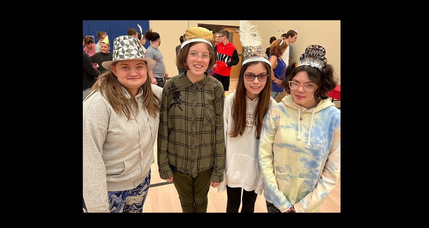 Students wearing New Years Hats
