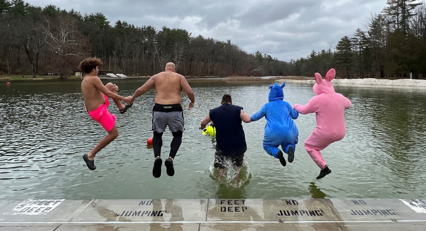 Students jumping in Polar Plunge