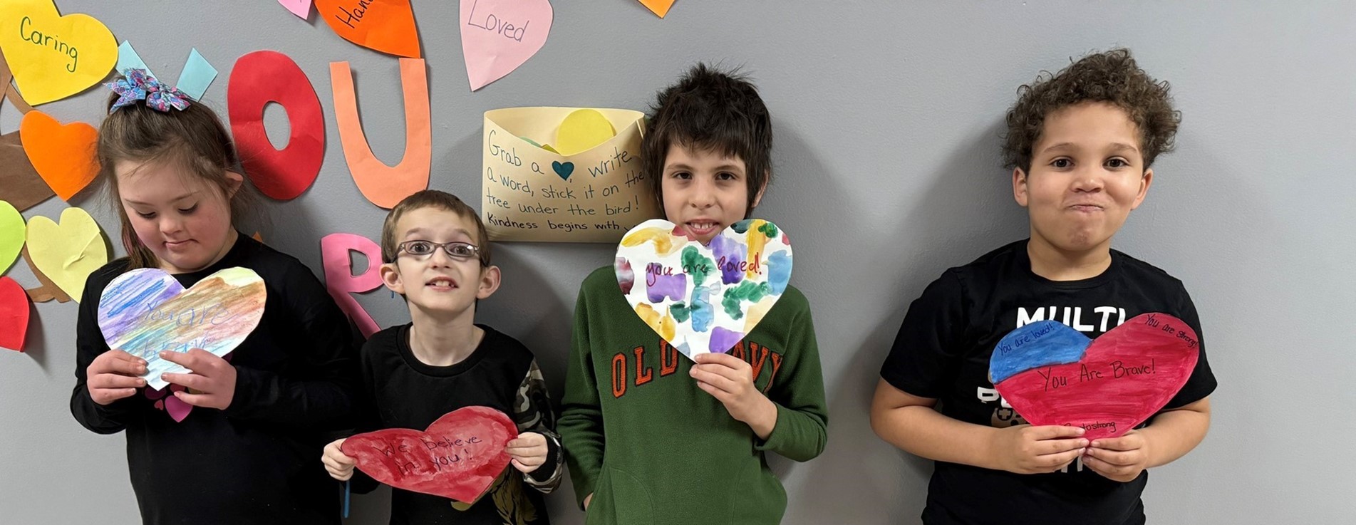 Oak Tree students with Valentines cards